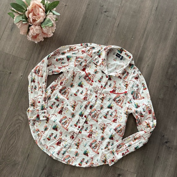 Cruel Denim Senorita White Spanish Print Button Up Cowgirl Top - Picture 2 of 6